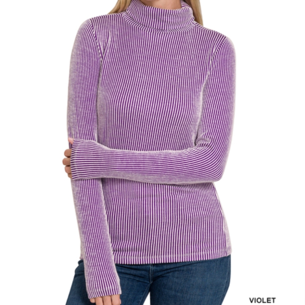 Zenana Ribbed turtle neck long sleeve top
